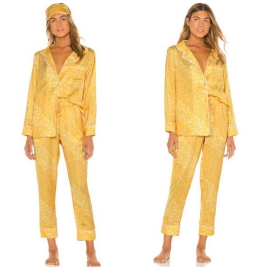 Revolve Satin Floral Pajama Set Yellow Size M NWT